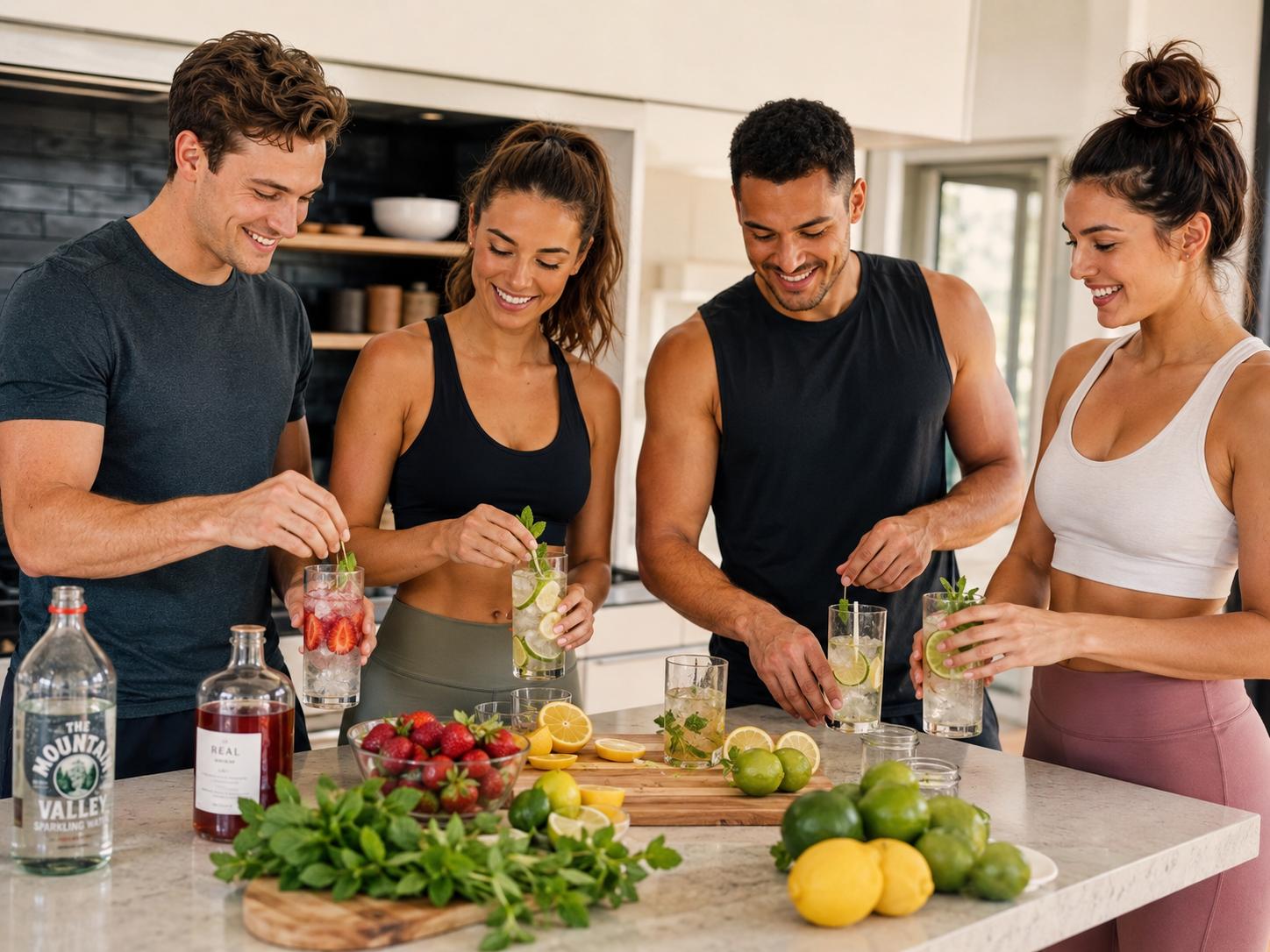 Best zero sugar cocktail mixer served with cocktails, mocktails, sparkling water, citrus slices, herbs, ice, and colorful party glasses.