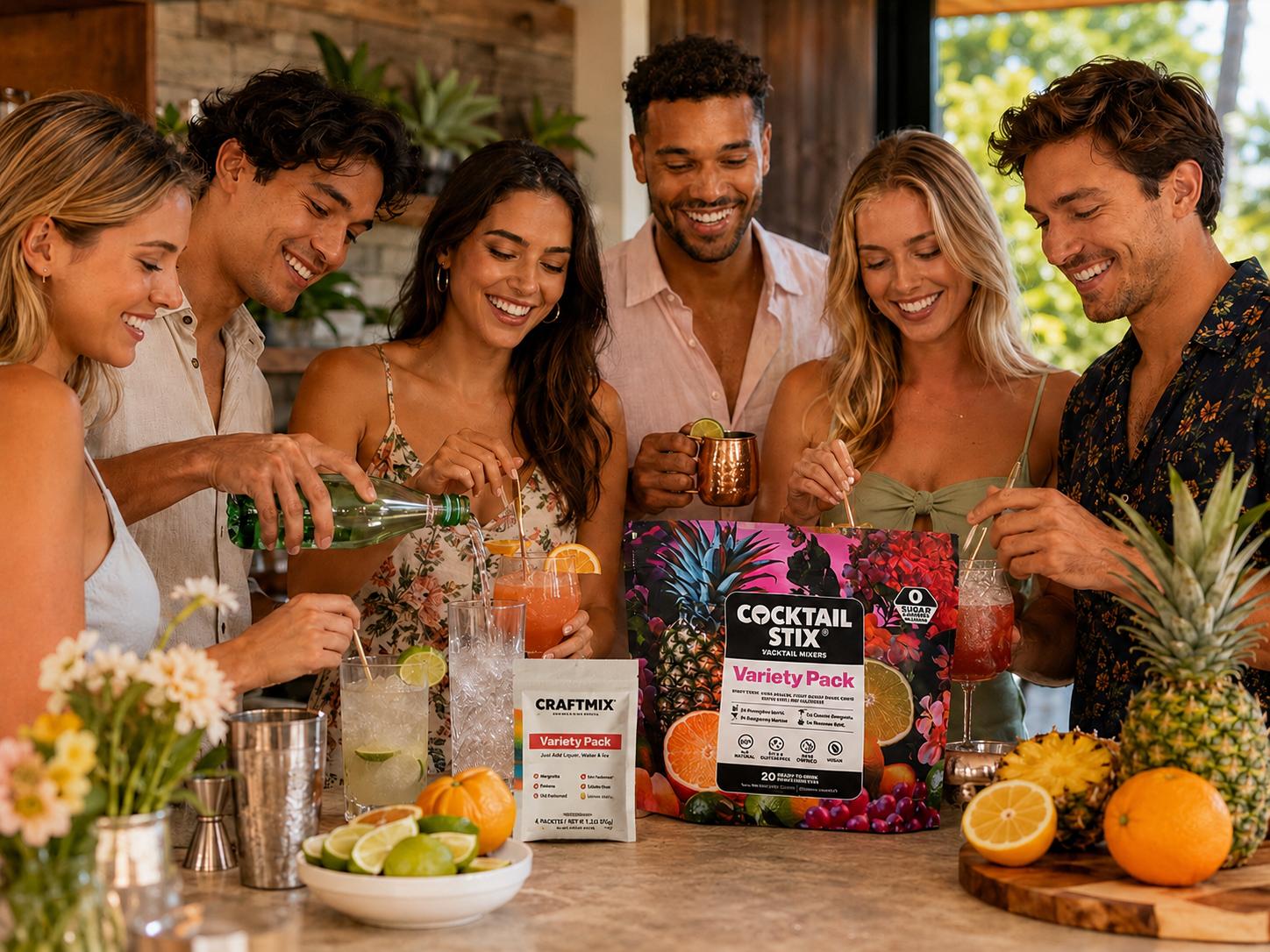  Zero sugar cocktail and mocktail drink mixers served with sparkling drinks as a Craftmix alternative