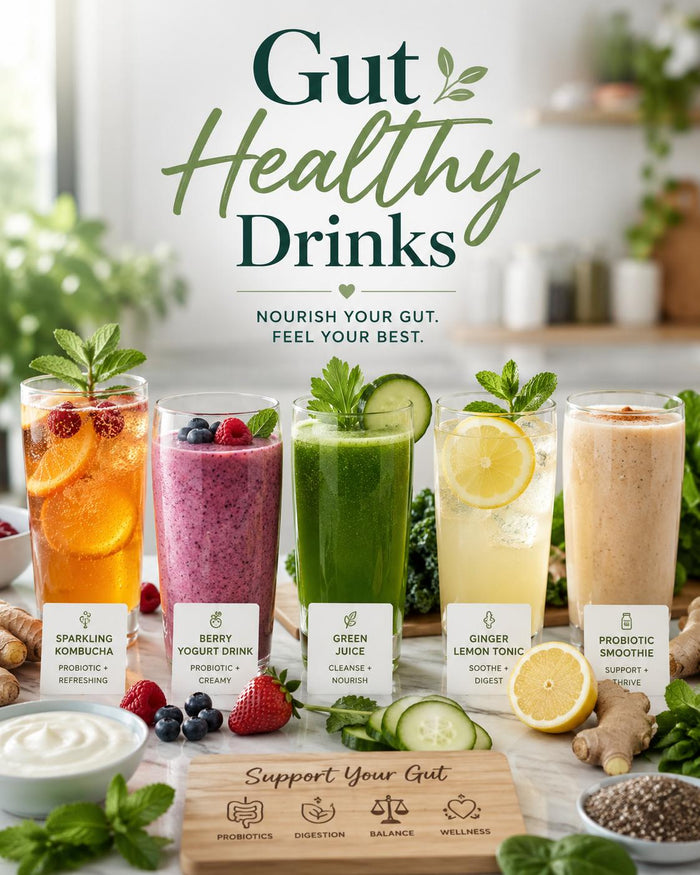 Gut Healthy Drinks trend featuring a zero-sugar mocktail and GutTok wellness content.