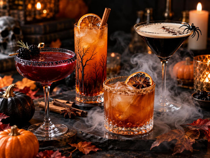 Halloween hero image with all four finished mocktails.