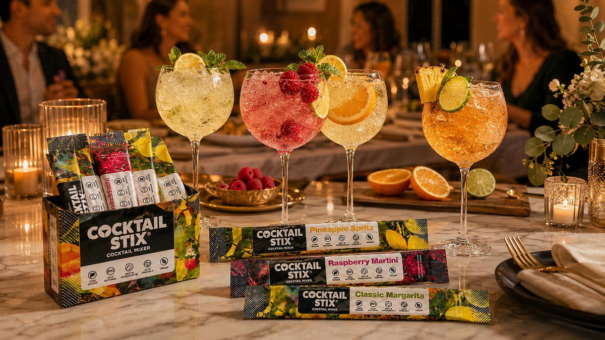 Active adults ages 40–65 enjoying cocktails or mocktails after tennis.